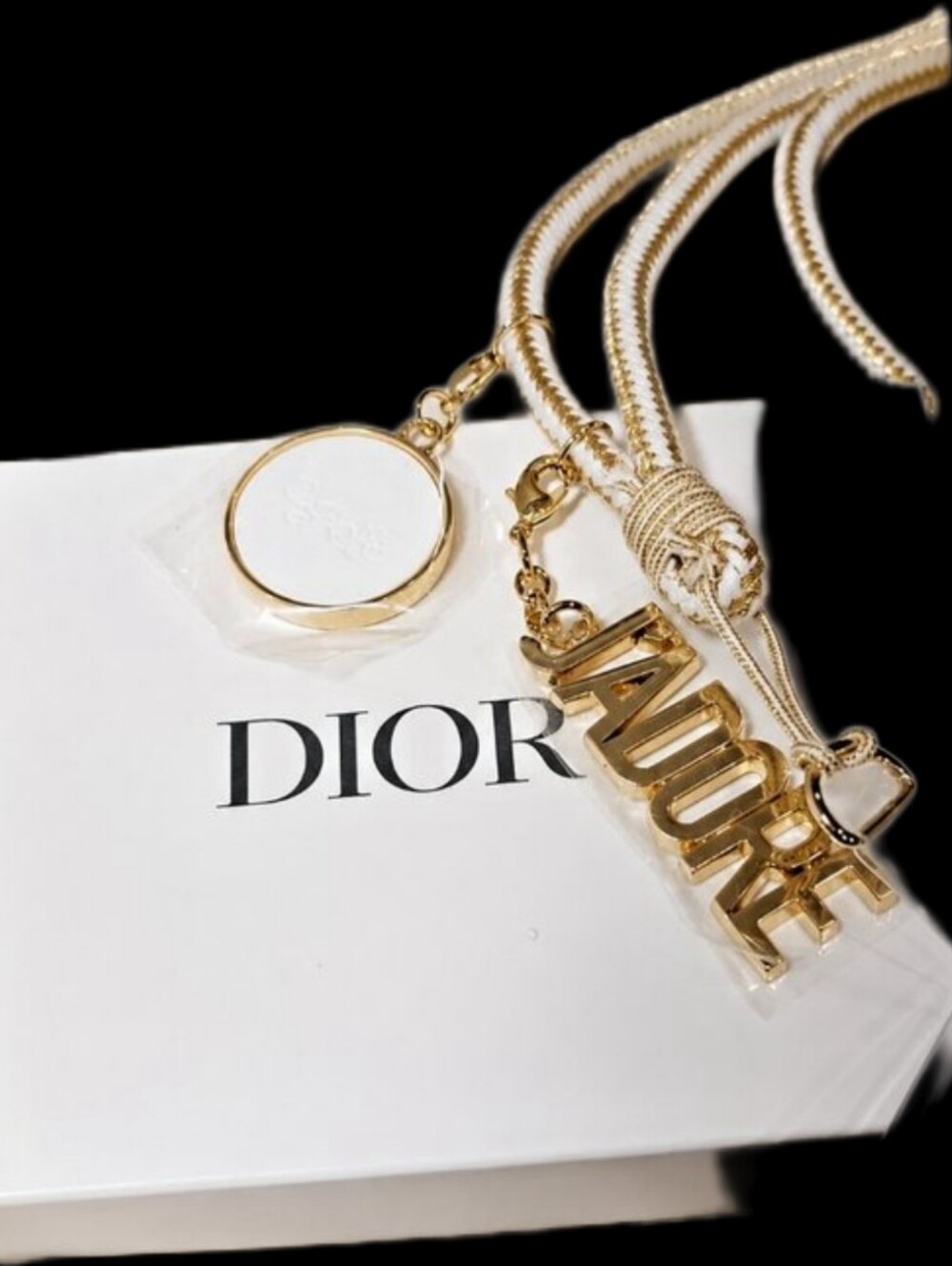 Dior Gold and White 'JADORE' Lanyard